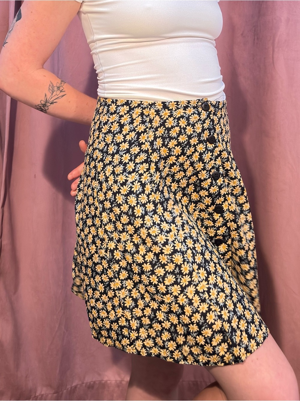 Vintage 90s Daisy Floral Button Front Mini Skirt Size 7/8 Small Medium